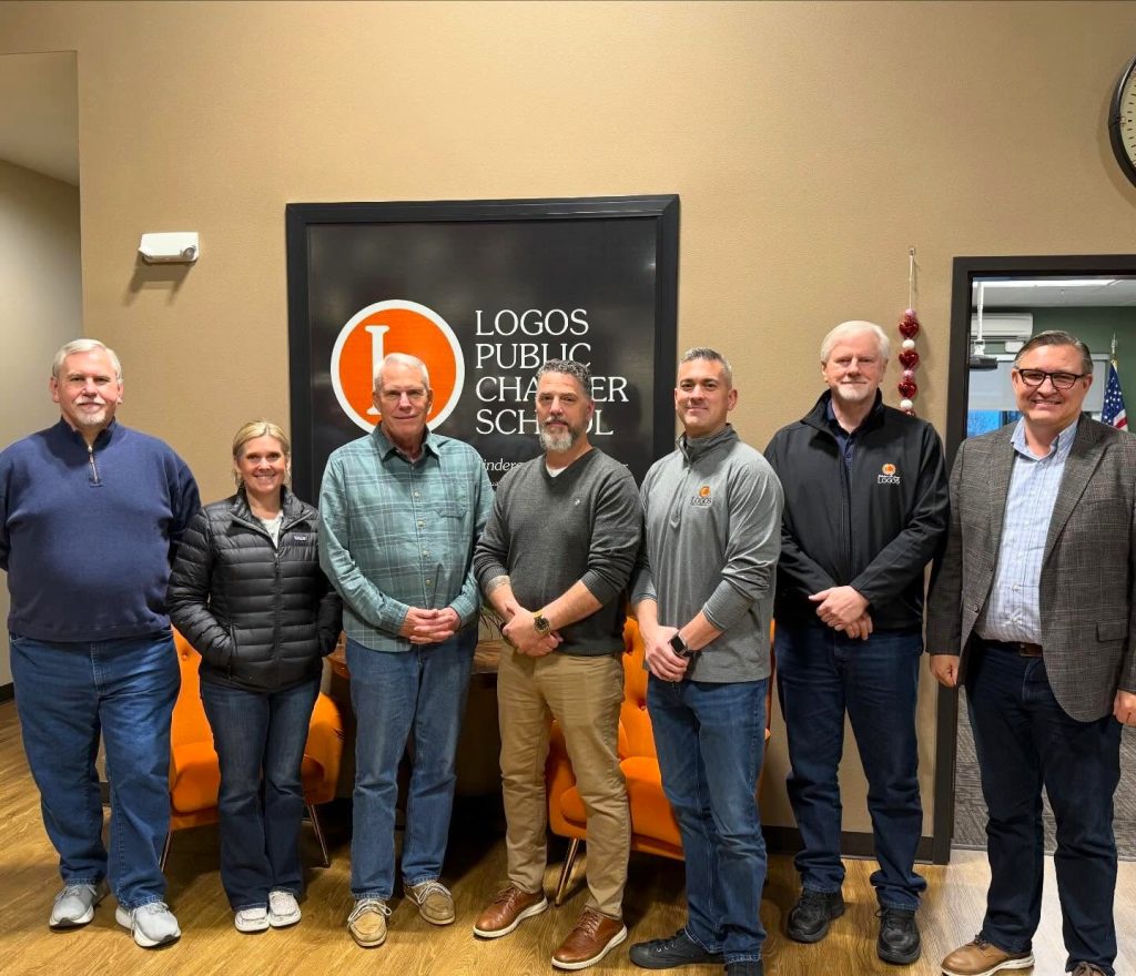 Logos Charter School Board from left to right: Allan Smith, Amanda Moore, Col. Dave Dotterrer, Patrick Rochon, Jamus Quintana, Hiram Kinney, Rick Cornelius